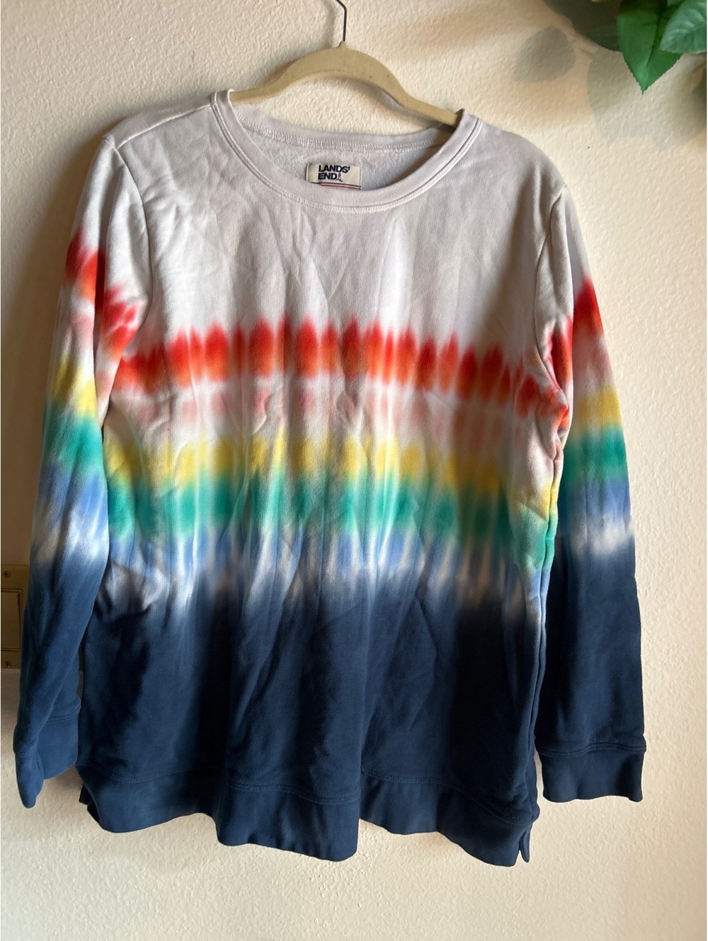 Lands' End XL Tie-Dye Rainbow Crewneck Sweatshirt